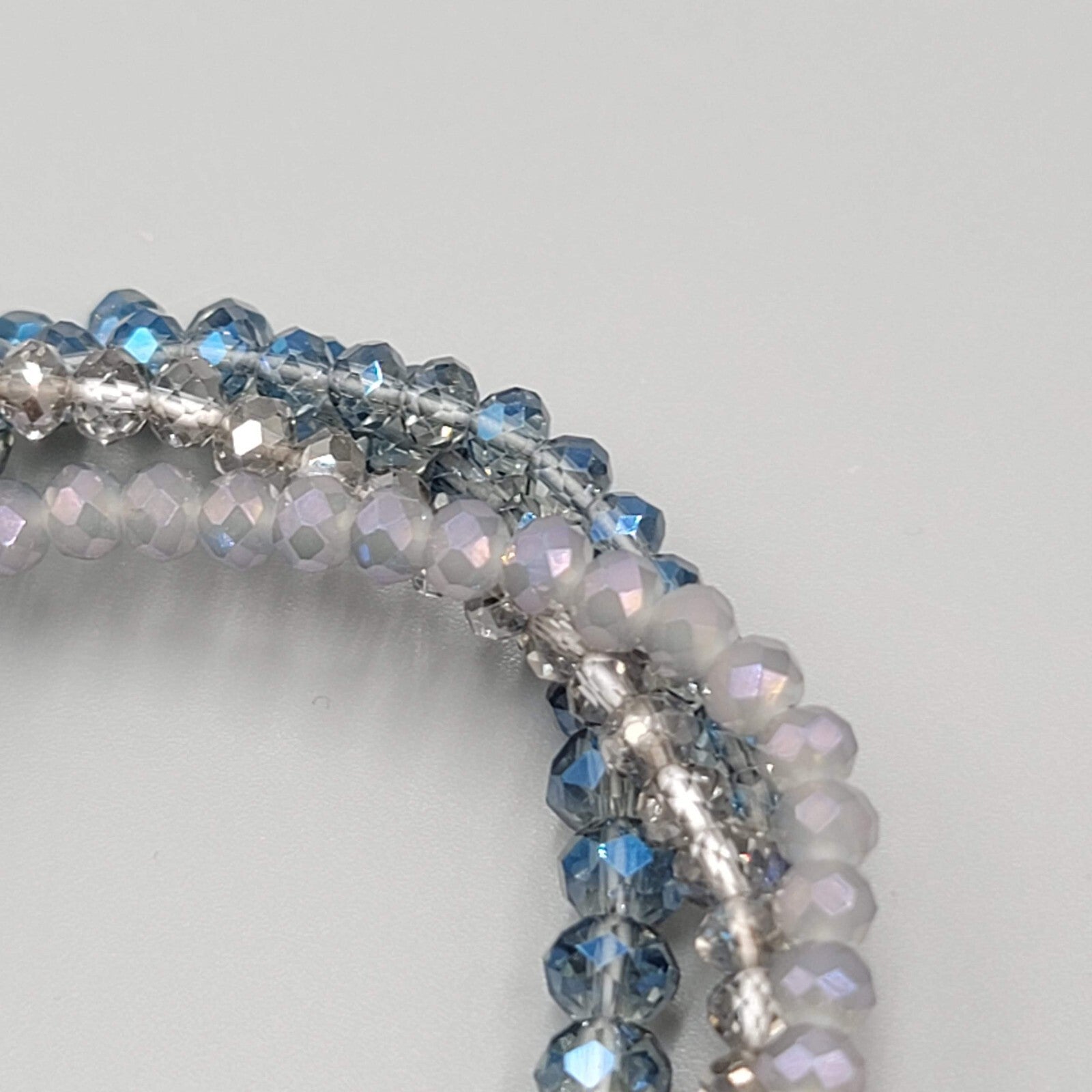 Blue Crystal Rhinestone Bracelet Layered Bead Elastic Silver tone Tassel Chains