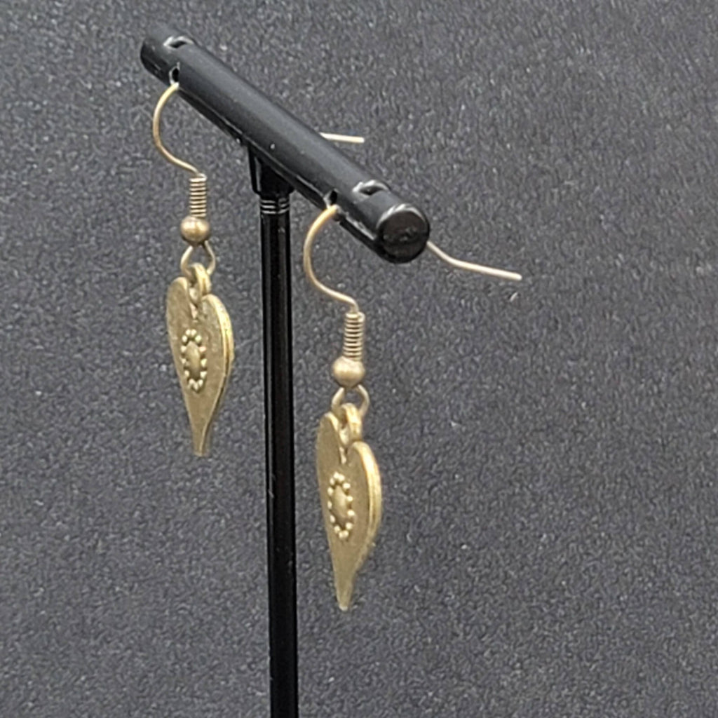 Heart Pierced Earrings Bronze tone Embossed Dangle New 3/4"