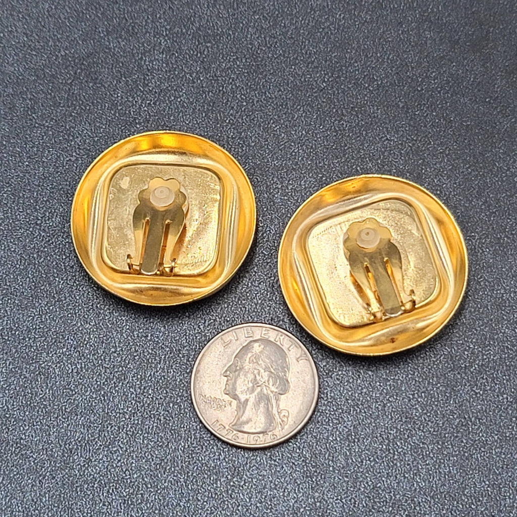 Clip on Earrings Gold tone Square Blue Felt Drop 1.25"