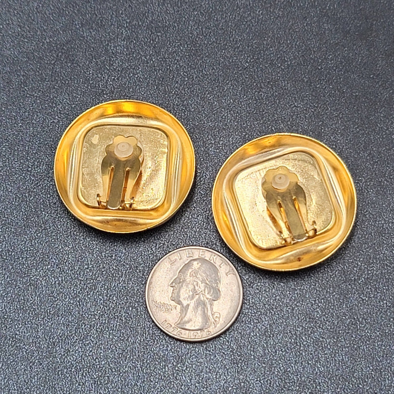 Clip on Earrings Gold tone Square Blue Felt Drop 1.25"