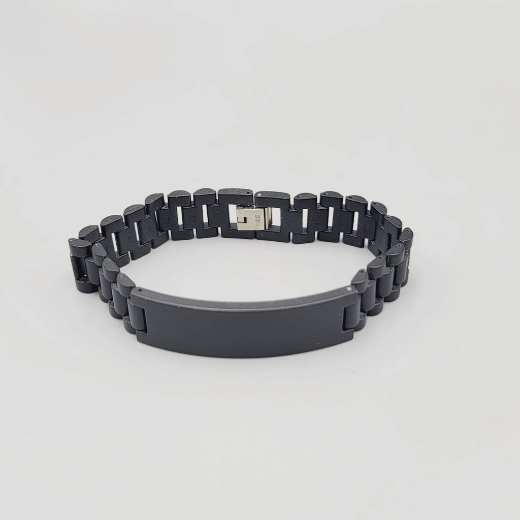 Black Stainless Steel ID Bracelet Mens 8 Inch Matte Link Chain Clasp Modern Gift