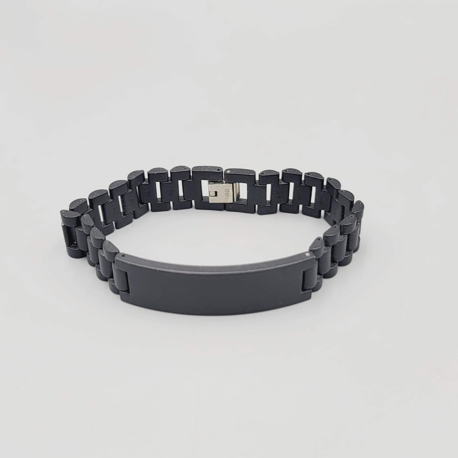 Black Stainless Steel ID Bracelet Mens 8 Inch Matte Link Chain Clasp Modern Gift