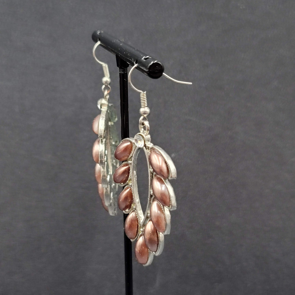 Pierced Earrings Silver tone Rhinestone Acrylic Dangle 1 7/8"