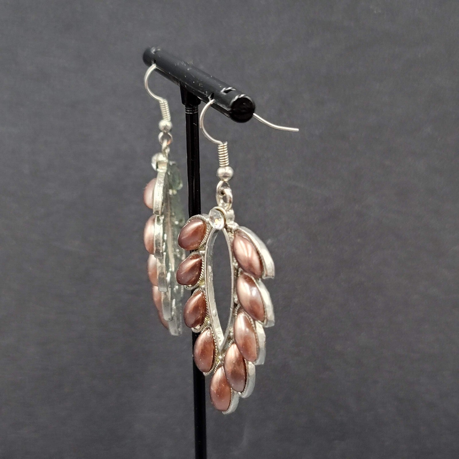 Pierced Earrings Silver tone Rhinestone Acrylic Dangle 1 7/8"