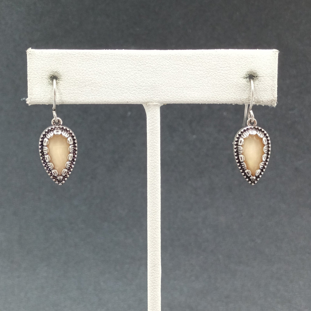 Pierced Earrings Silver tone Cream Acrylic Inverted Teardrop Dangle 3/4"