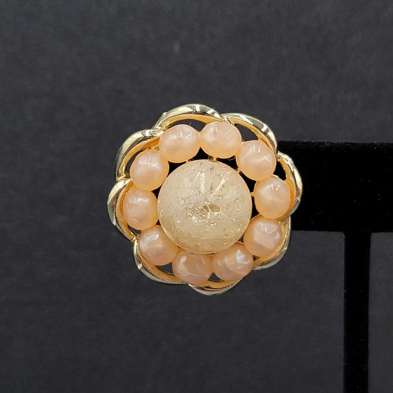Vintage Coro Clip on Earrings Peach and White Cluster Bead 1 1/8"