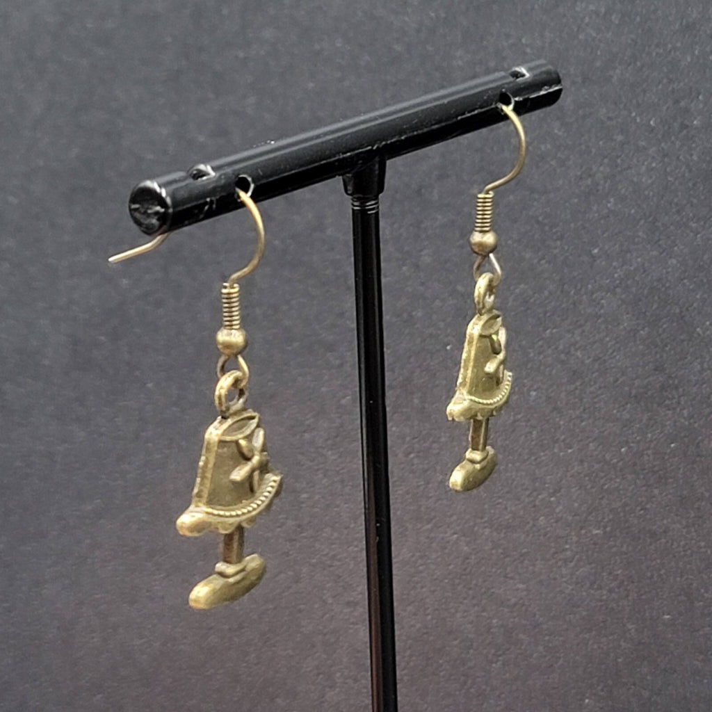 Lamp Pierced Earrings Bronze tone Embossed Dangle 1"