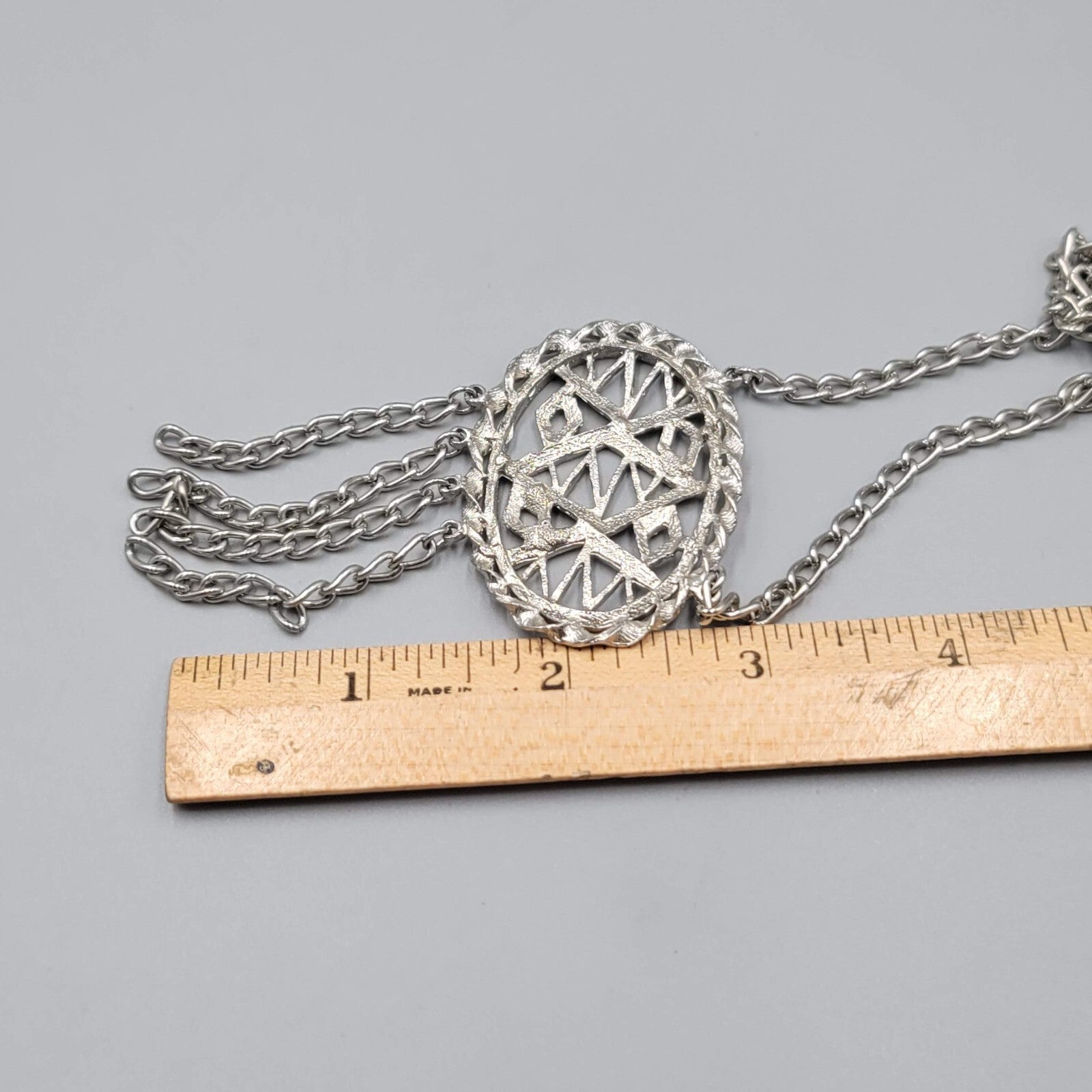Vintage Silver tone Pendant Necklace Dangle Chains 20" Estate Costume Jewelry