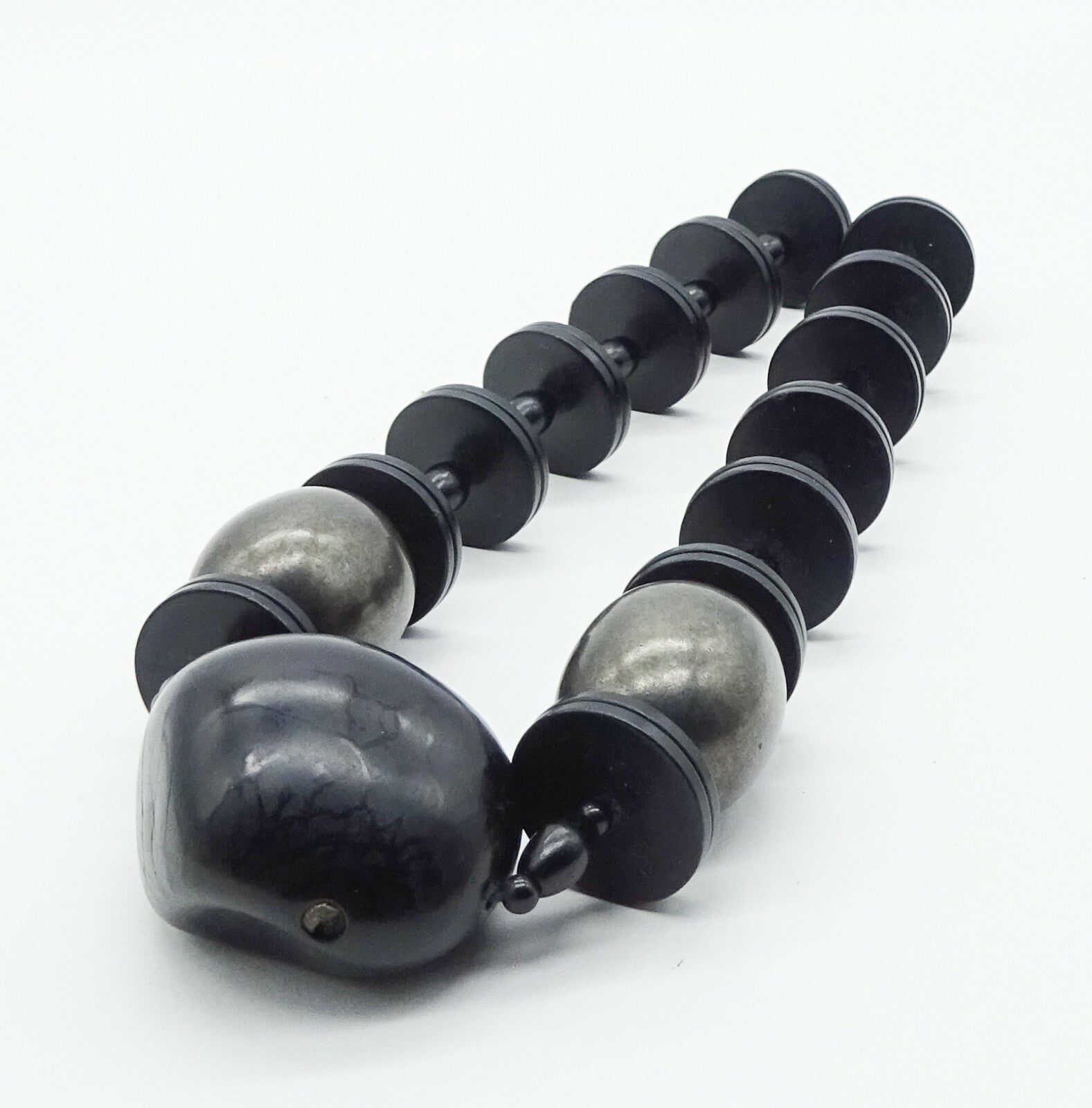 Vintage Black Large Black Beaded Necklace 19" Estate Costume Jewelry