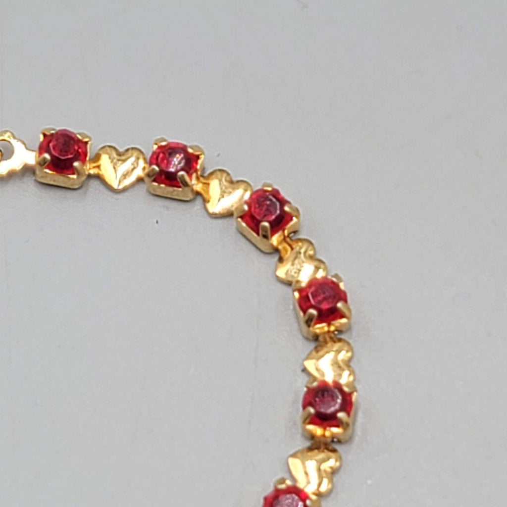 Vintage Red Stone Heart Tennis Bracelet 6.75 in