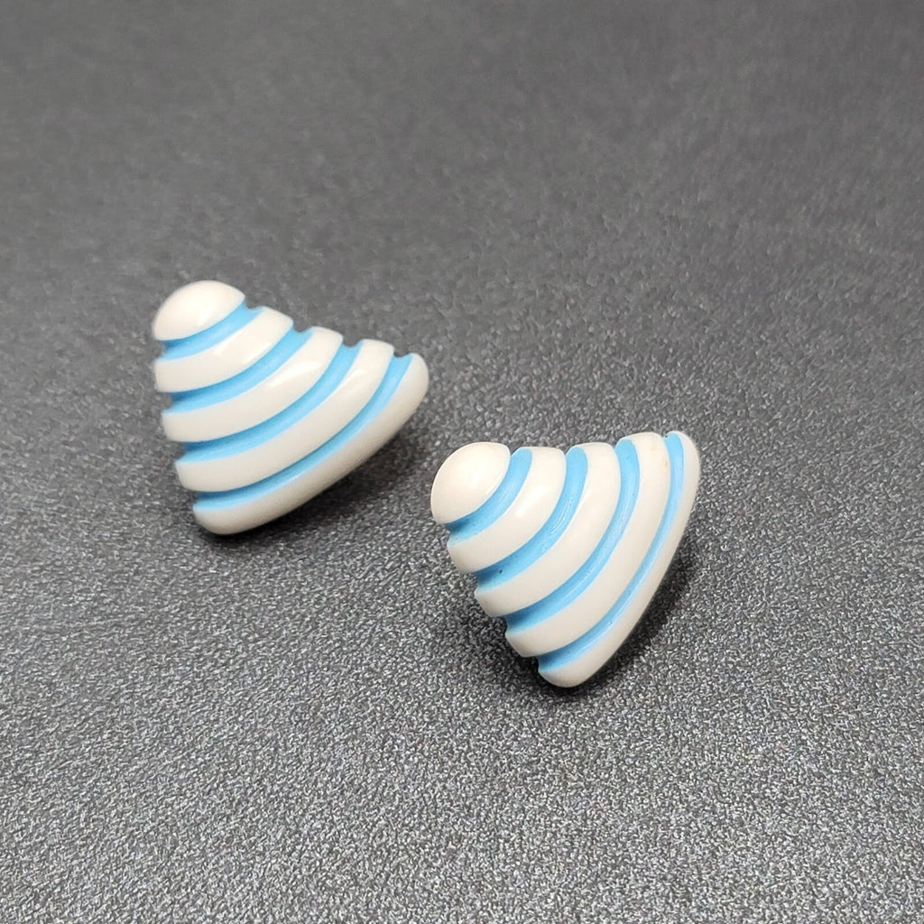 Vintage Clip on Earrings Acrylic White Blue Triangle 1"