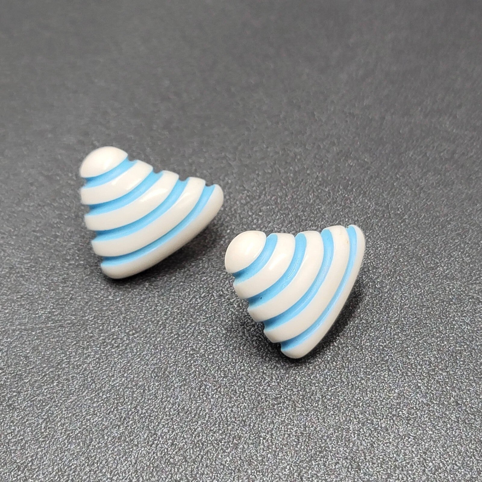Vintage Clip on Earrings Acrylic White Blue Triangle 1"