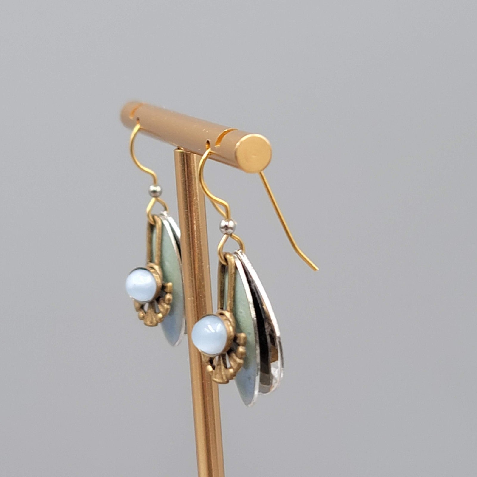 Layered Multi Tone Dangle Pierced Earrings Blue Stone Enamel 1 in