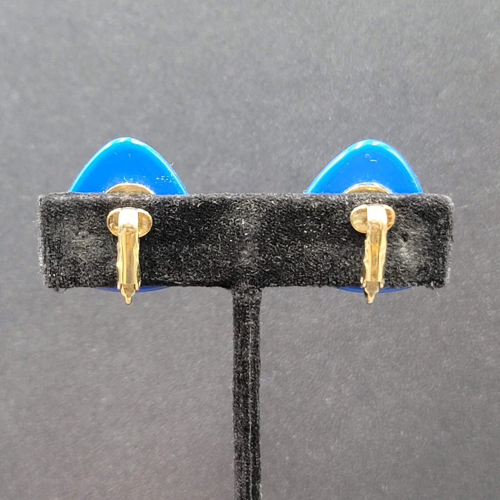 Vintage Clip on Earrings Blue Acrylic Rounded Triangles 1"
