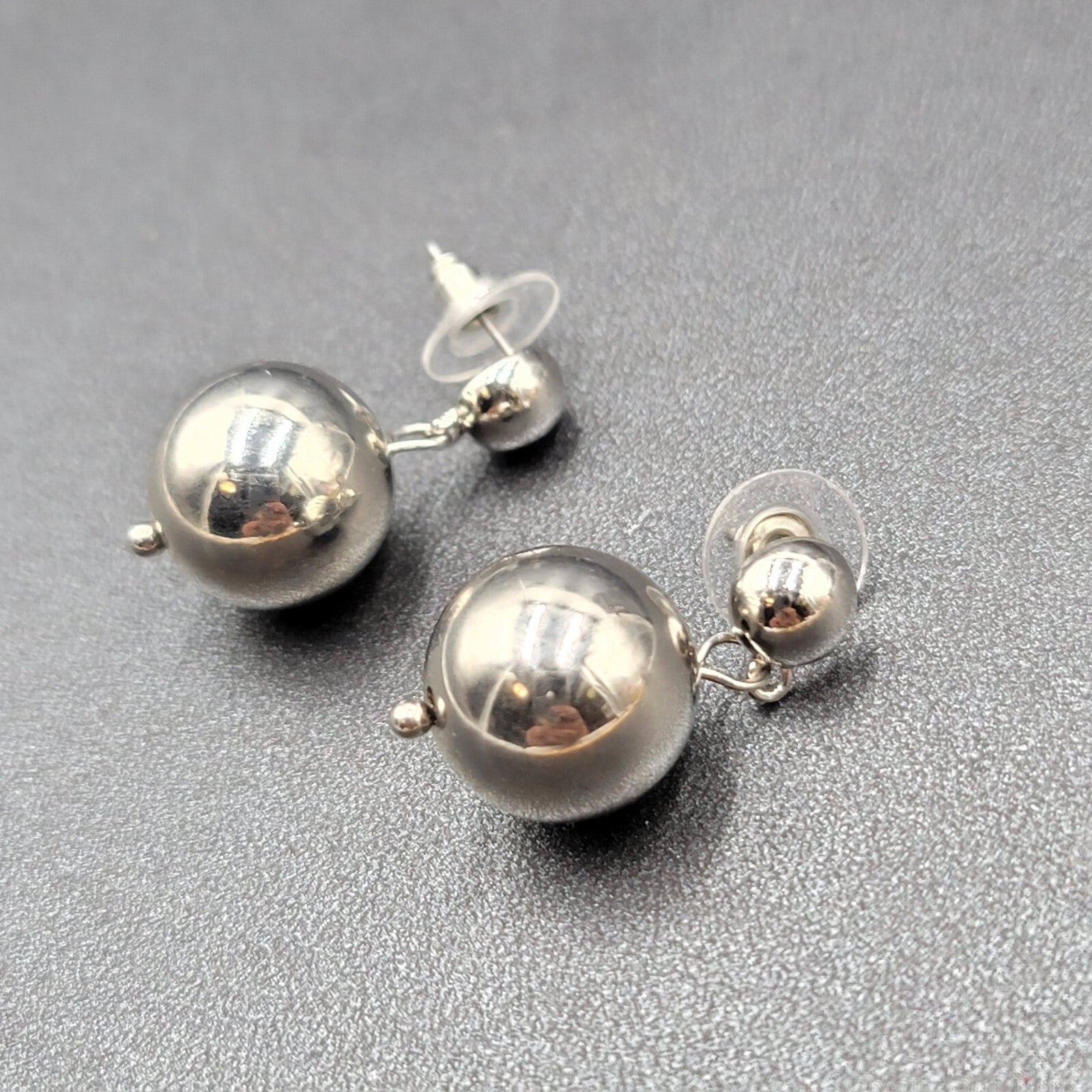 Pierced Earrings Silver tone Bead Dangle  1.25"