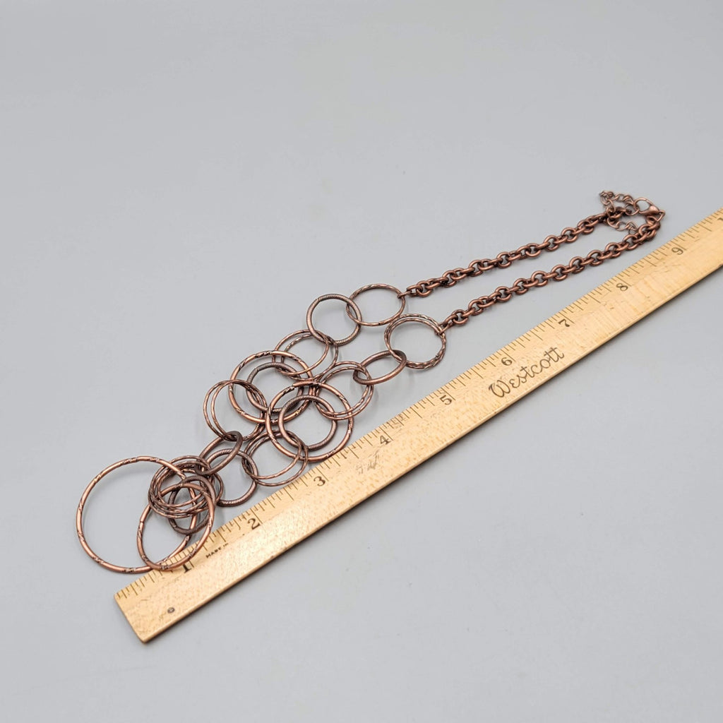 Copper Tone Statement Necklace Hammered Circle Link Chain Adjustable 18-20"