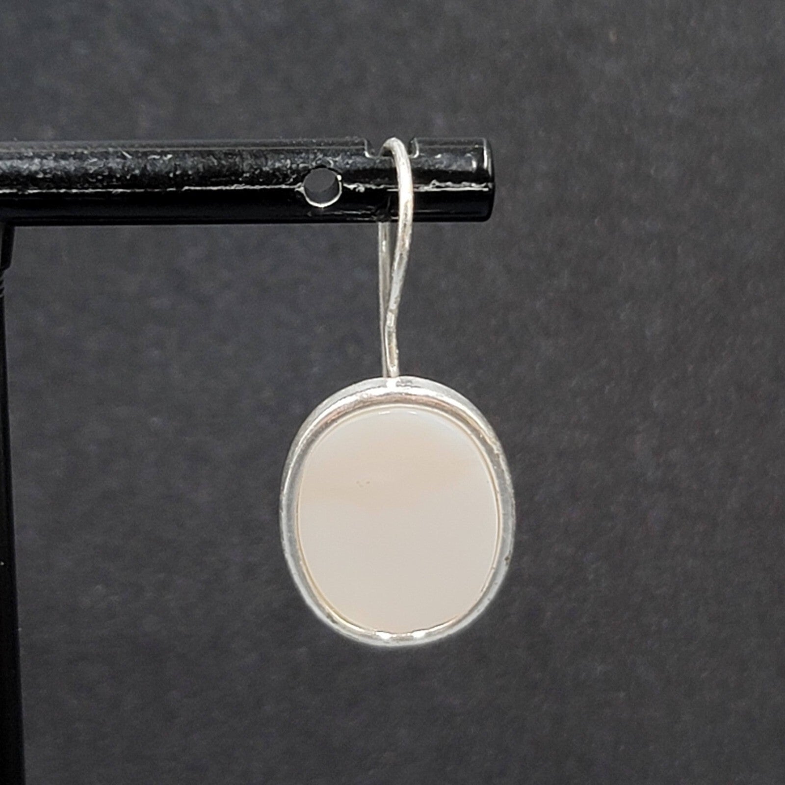 Avon Pierced Earrings Silver tone White Shell Inlay Oval Dangle 3/4"