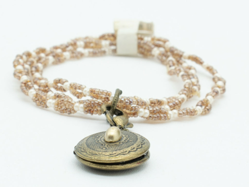 Locket Charm Bracelet Elastic Seed Bead Estate Costume Jewelry NWT $29