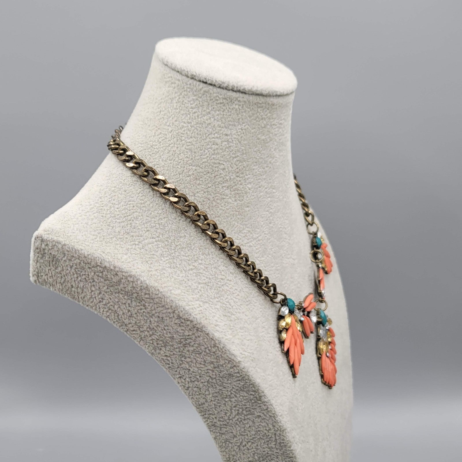 Statement Necklace Bronze tone Multicolor Accents Bib 18"-20"