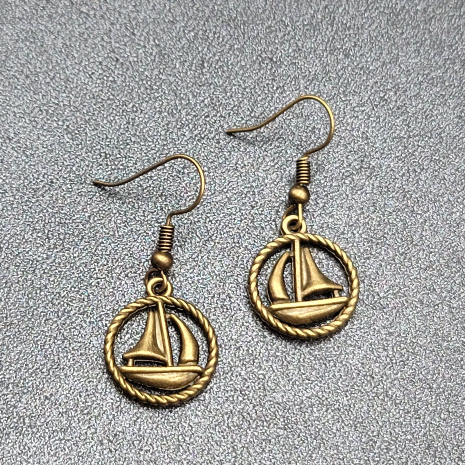 New Sailboat Pierced Earrings Bronze tone Ships Beach Sea Nautical Dangle 3/4"