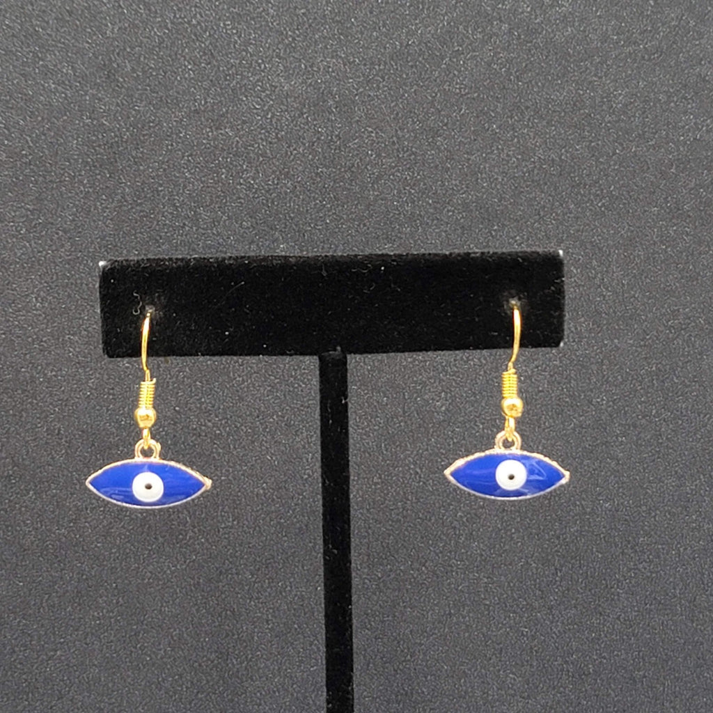 Pierced Earrings Gold tone Enamel Evil Eye Dangle 1/2"