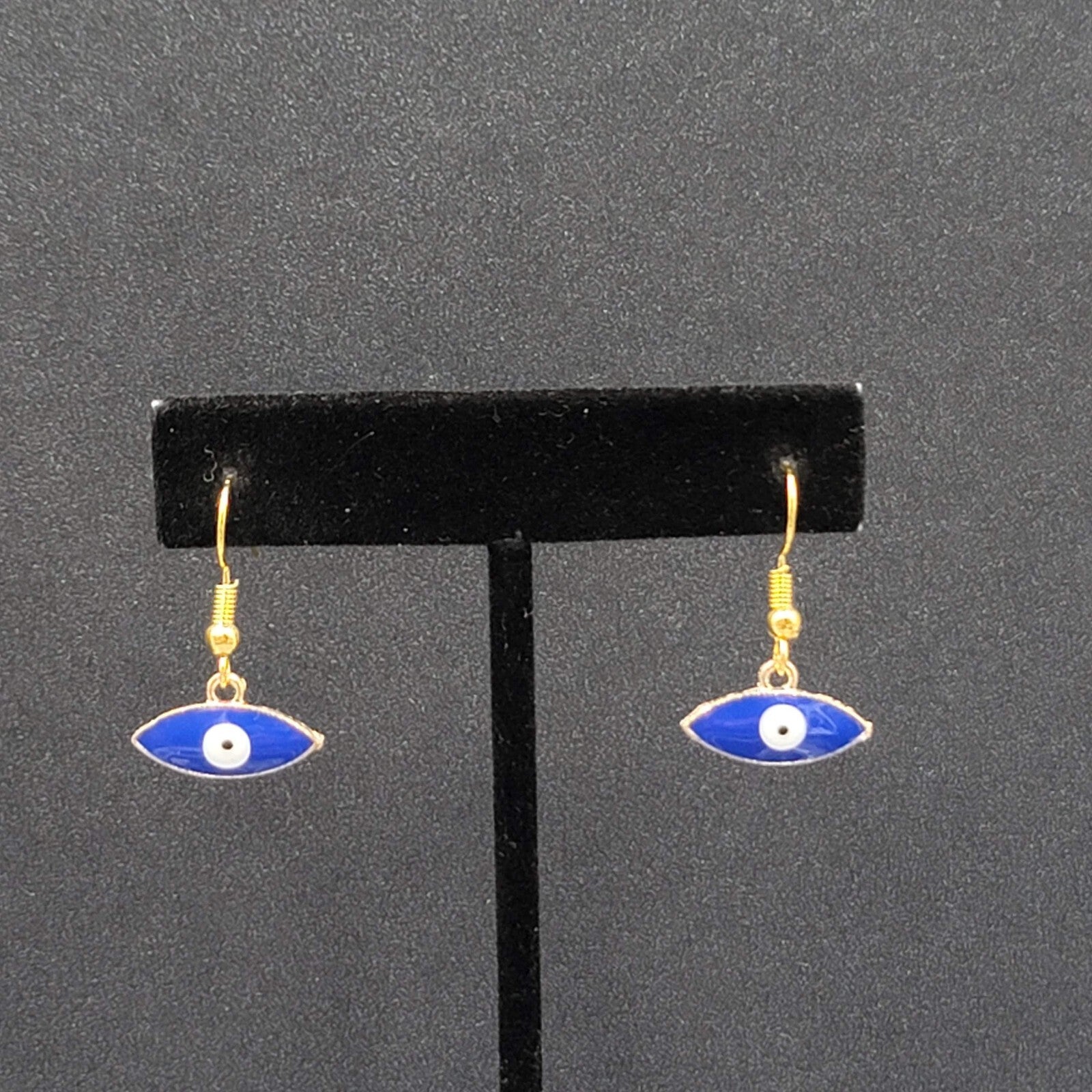 Pierced Earrings Gold tone Enamel Evil Eye Dangle 1/2"