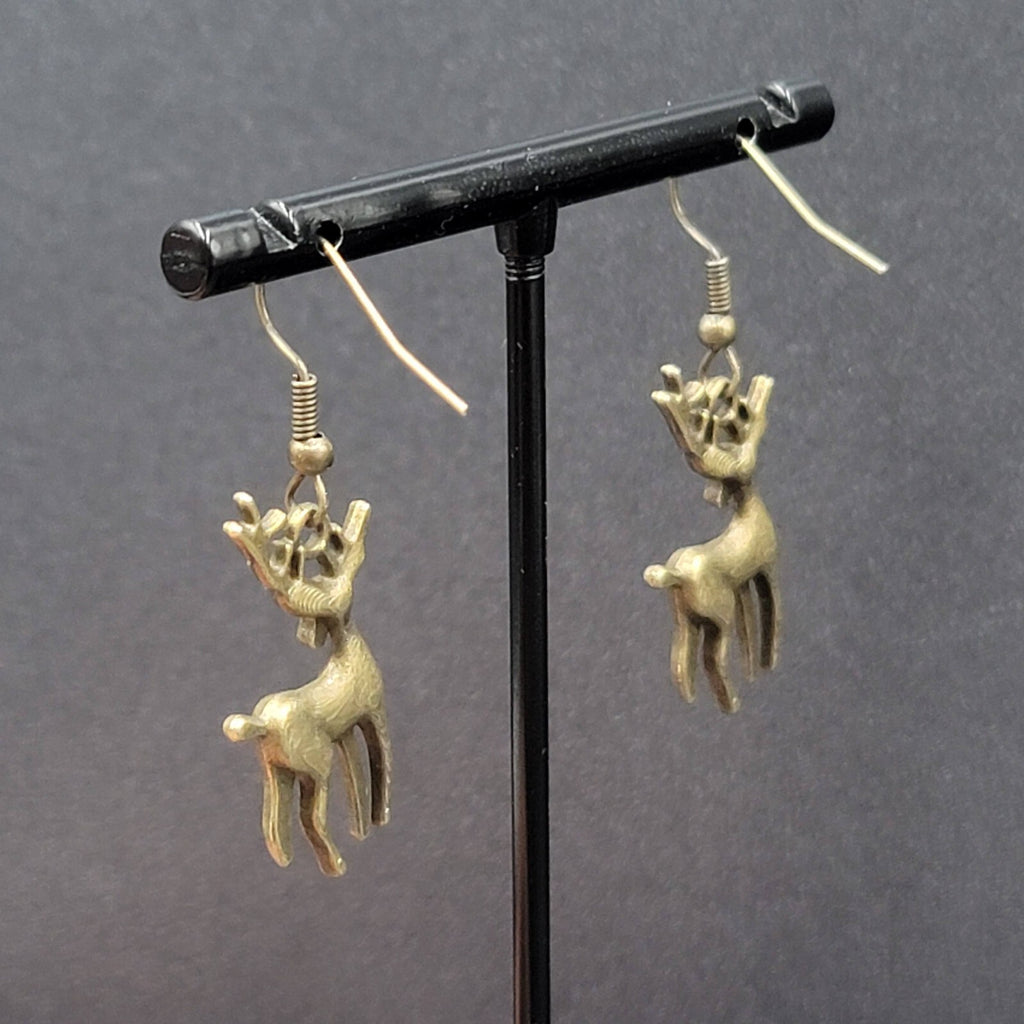 New Deer Pierced Earrings ReindeerBronze tone Dangle 1"