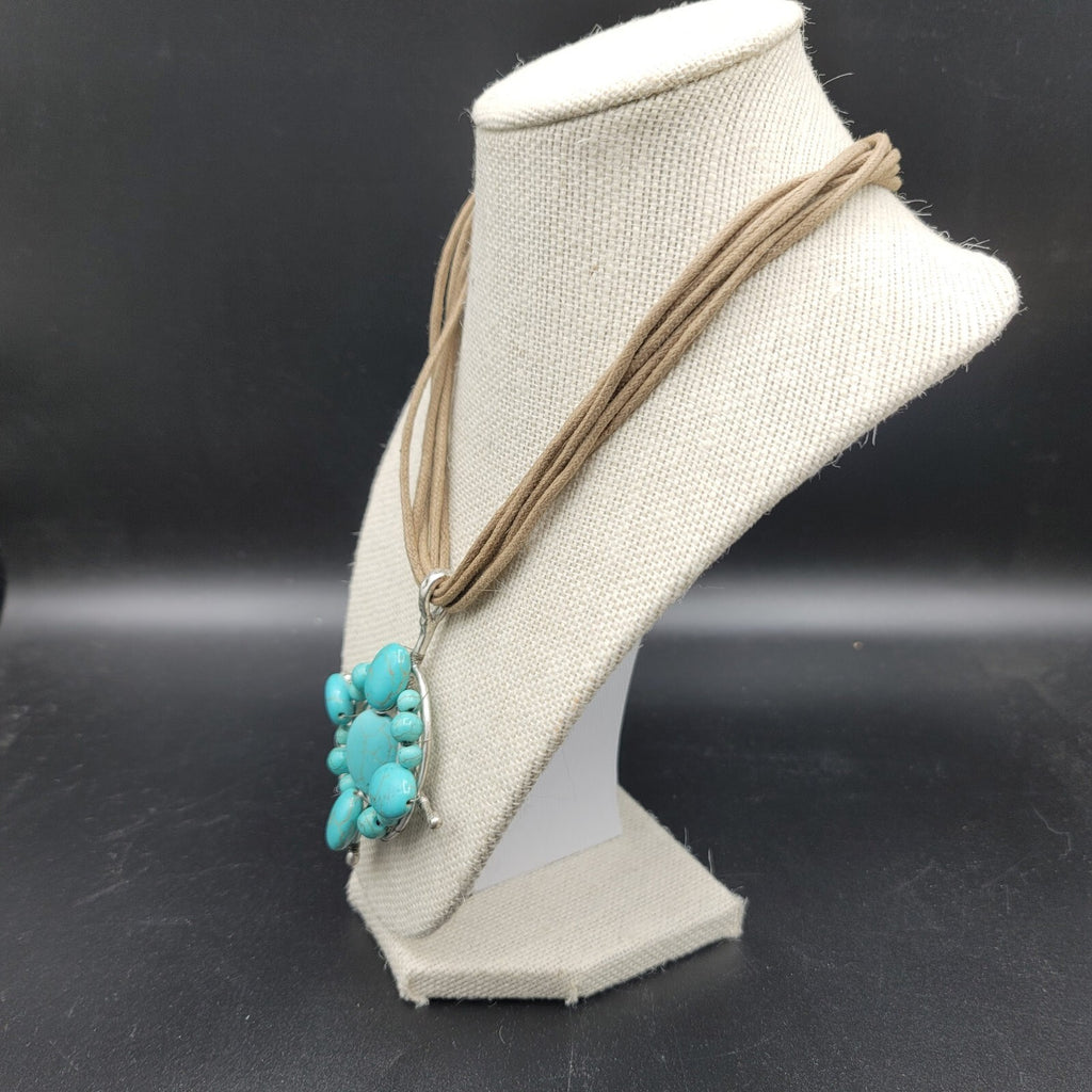 Bella Karma Necklace Multi Cord Dyed Howlite Turquoise Blue Pendant 18" - 21"