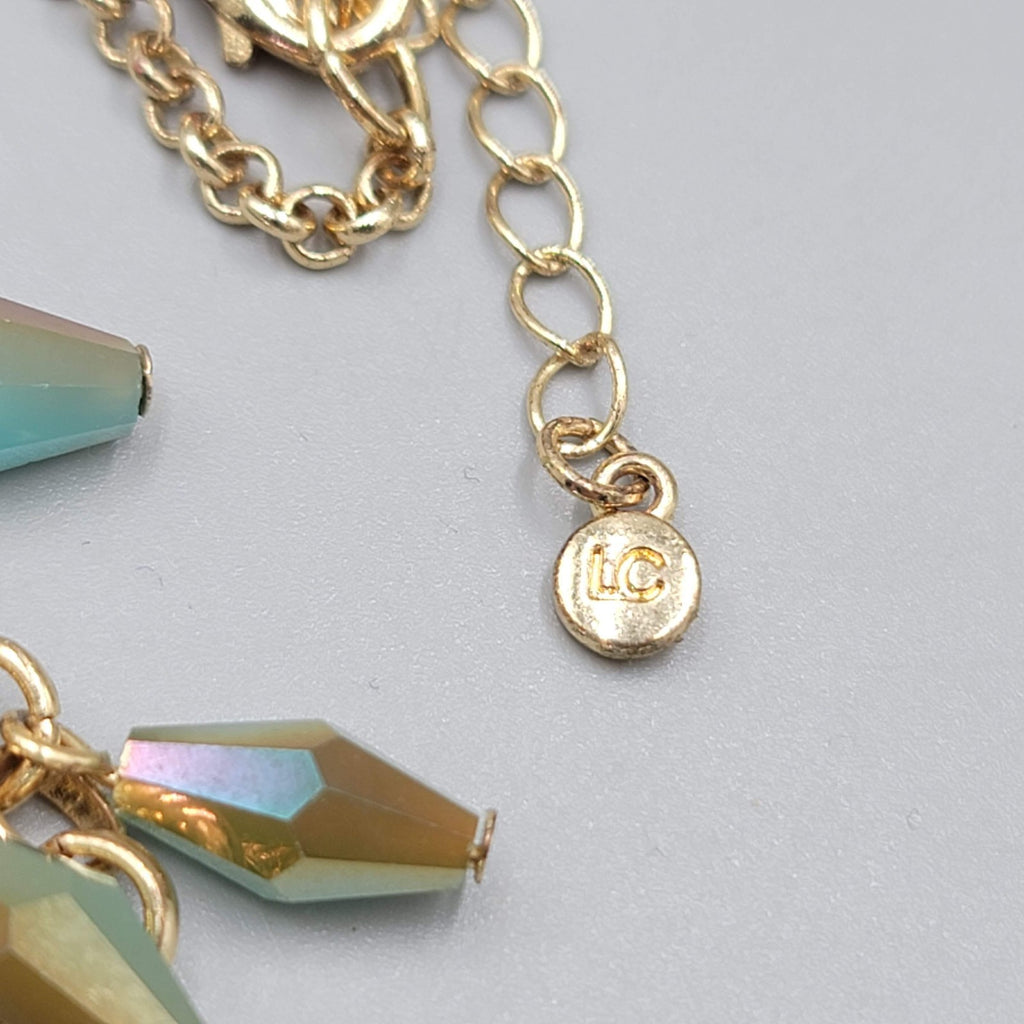 Lauren Conrad Multicolor Blue Brown Iridescent Beads Necklace Gold tone 14"-18"