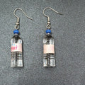 Evian Water Bottle Pierced Earrings  Silver tone Acrylic Miniature Dangle 1 1/4"