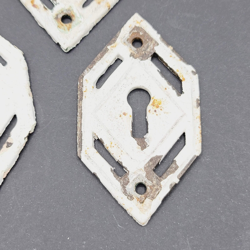 Set of 3 Vintage Cast Iron Skeleton Key hole Escutcheon Salvage Lot Painted