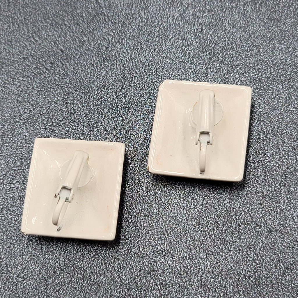 Vintage Clip on Earrings Green Yellow White Enamel Squares 7/8"