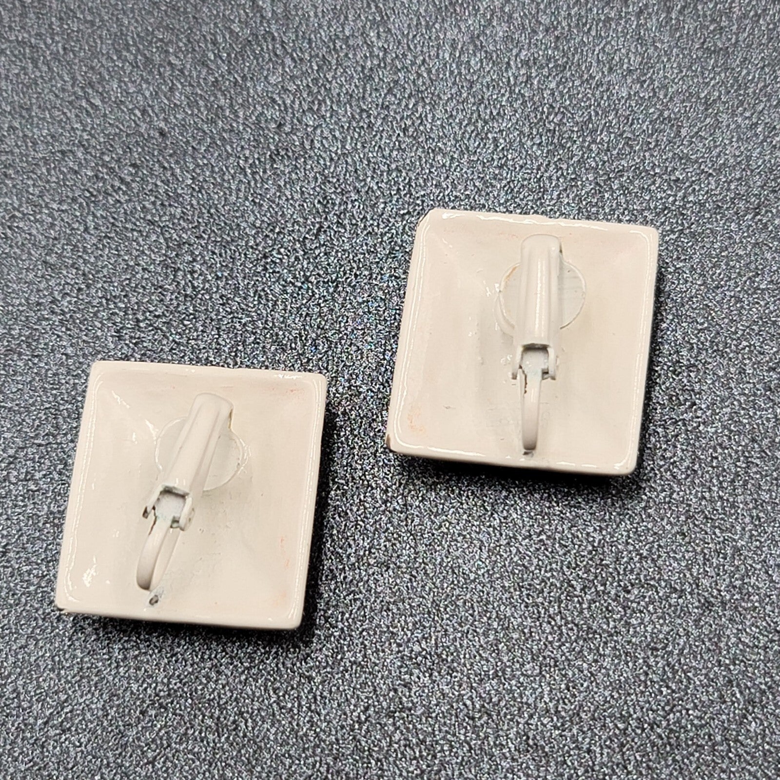 Vintage Clip on Earrings Green Yellow White Enamel Squares 7/8"