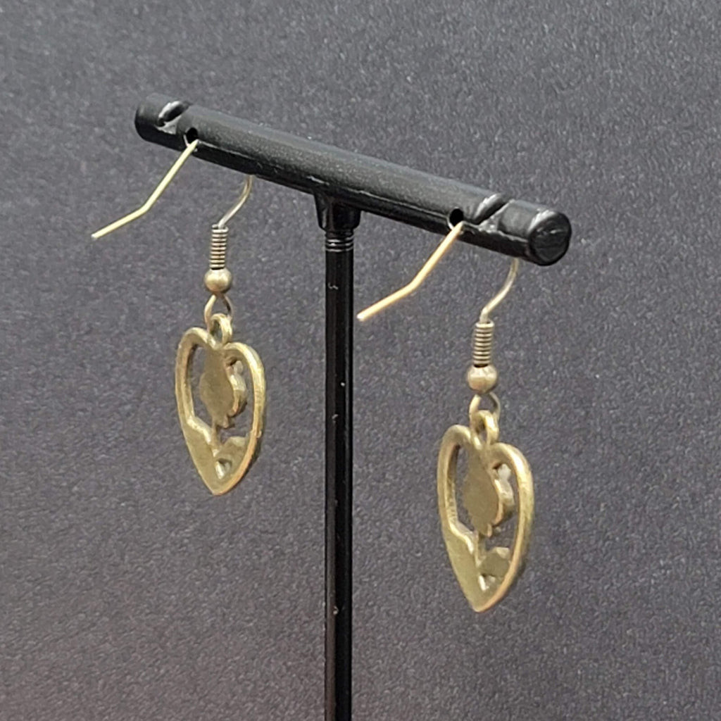 New Pierced Earrings Bronze tone Embossed Dangle 3/4"