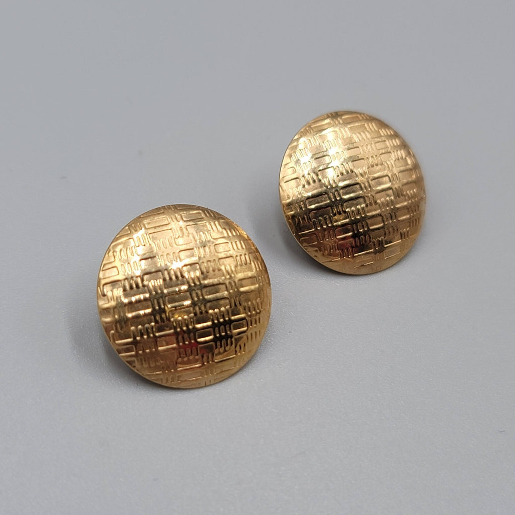 Vintage Pierced Earrings Gold tone Round Hypoallergenic Studs Embossed 3/4"