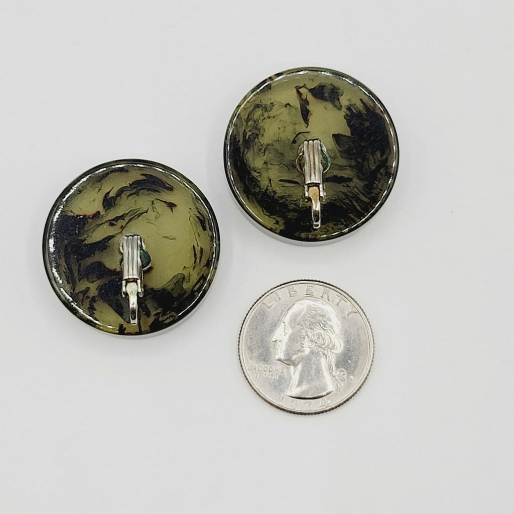 Vintage Clip on Earrings Large Lucite Resin Circle 1 1/8" Mid Mod Statement