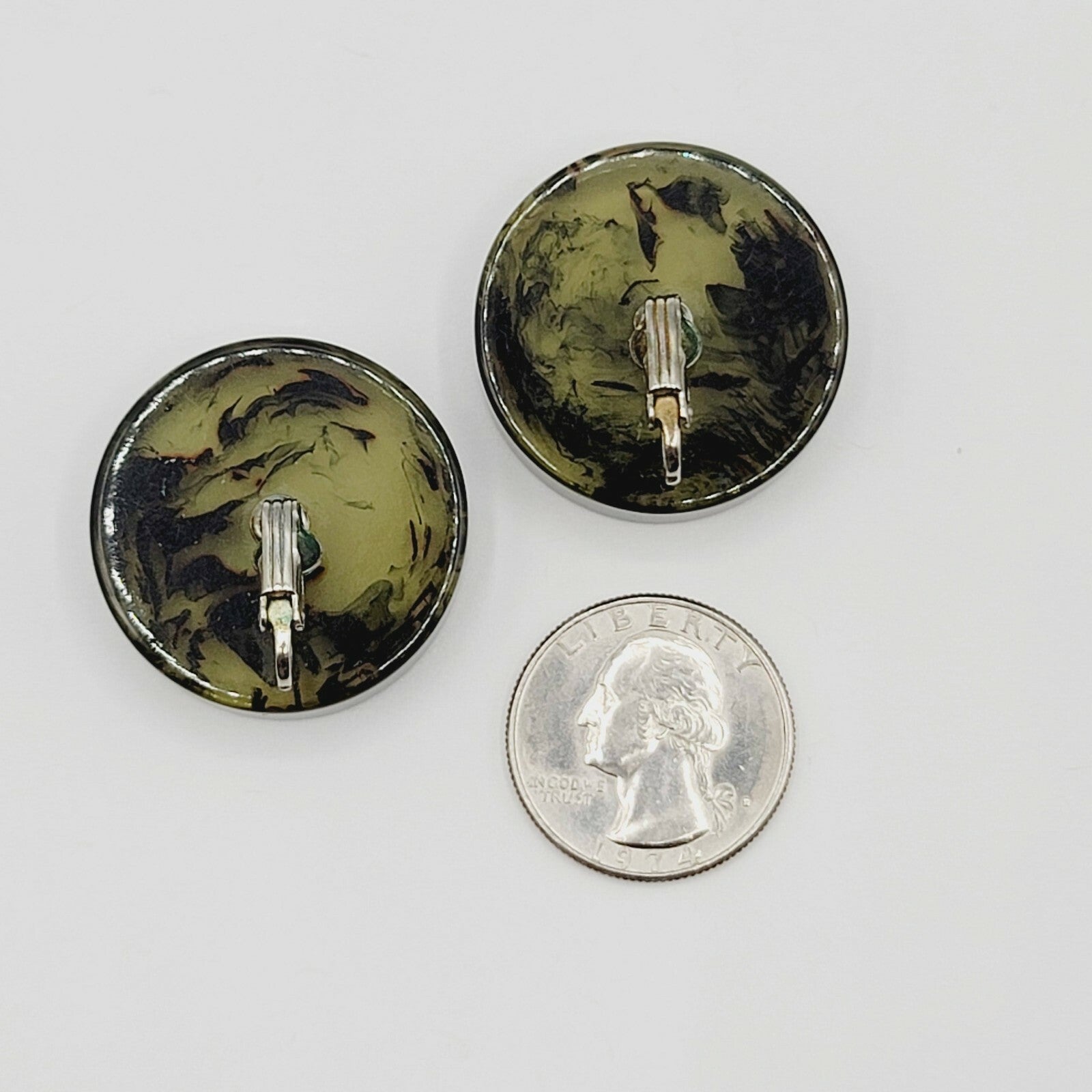 Vintage Clip on Earrings Large Lucite Resin Circle 1 1/8" Mid Mod Statement