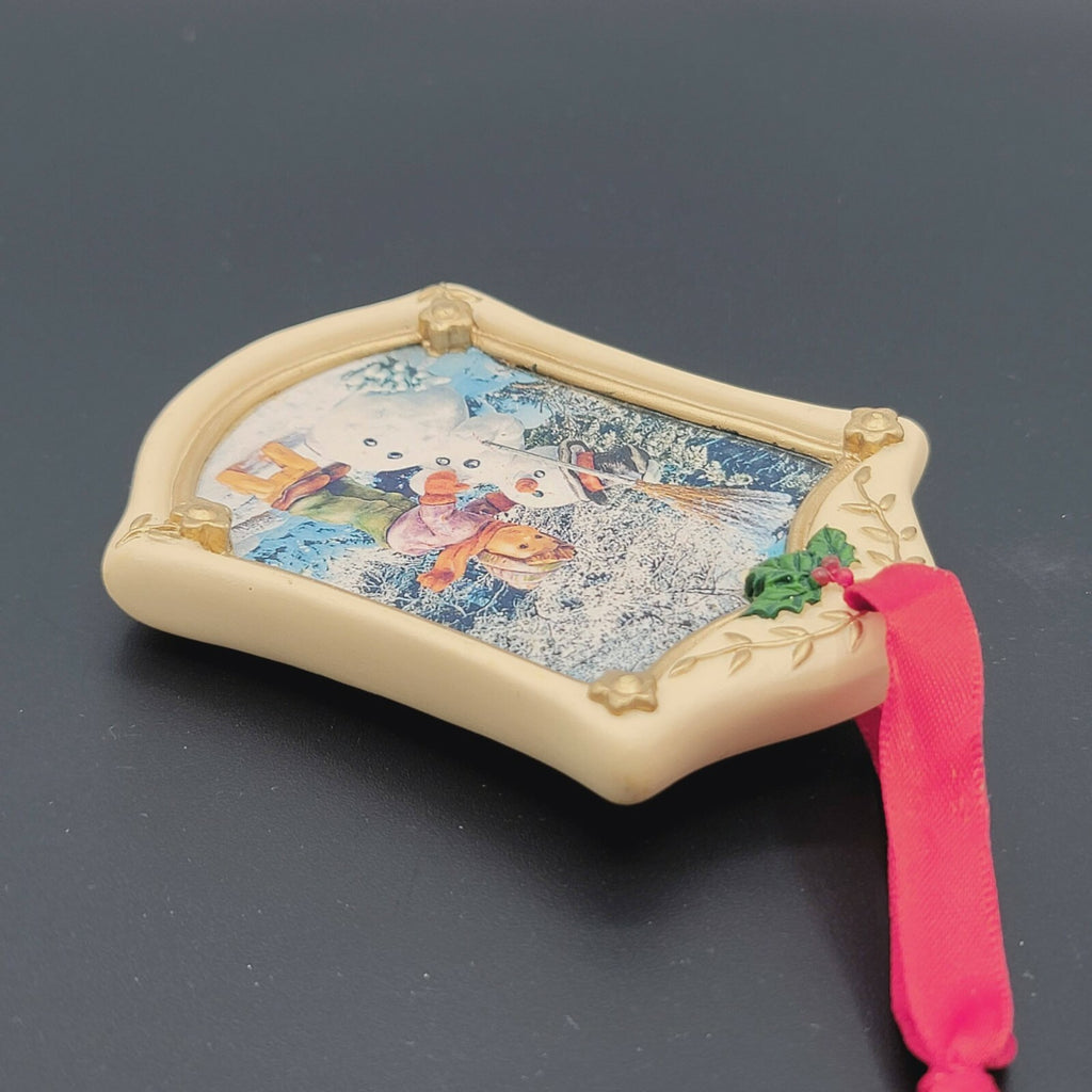 The Hummel Gold Christmas Ornament Collection Boy Snowman Frame 3.5"
