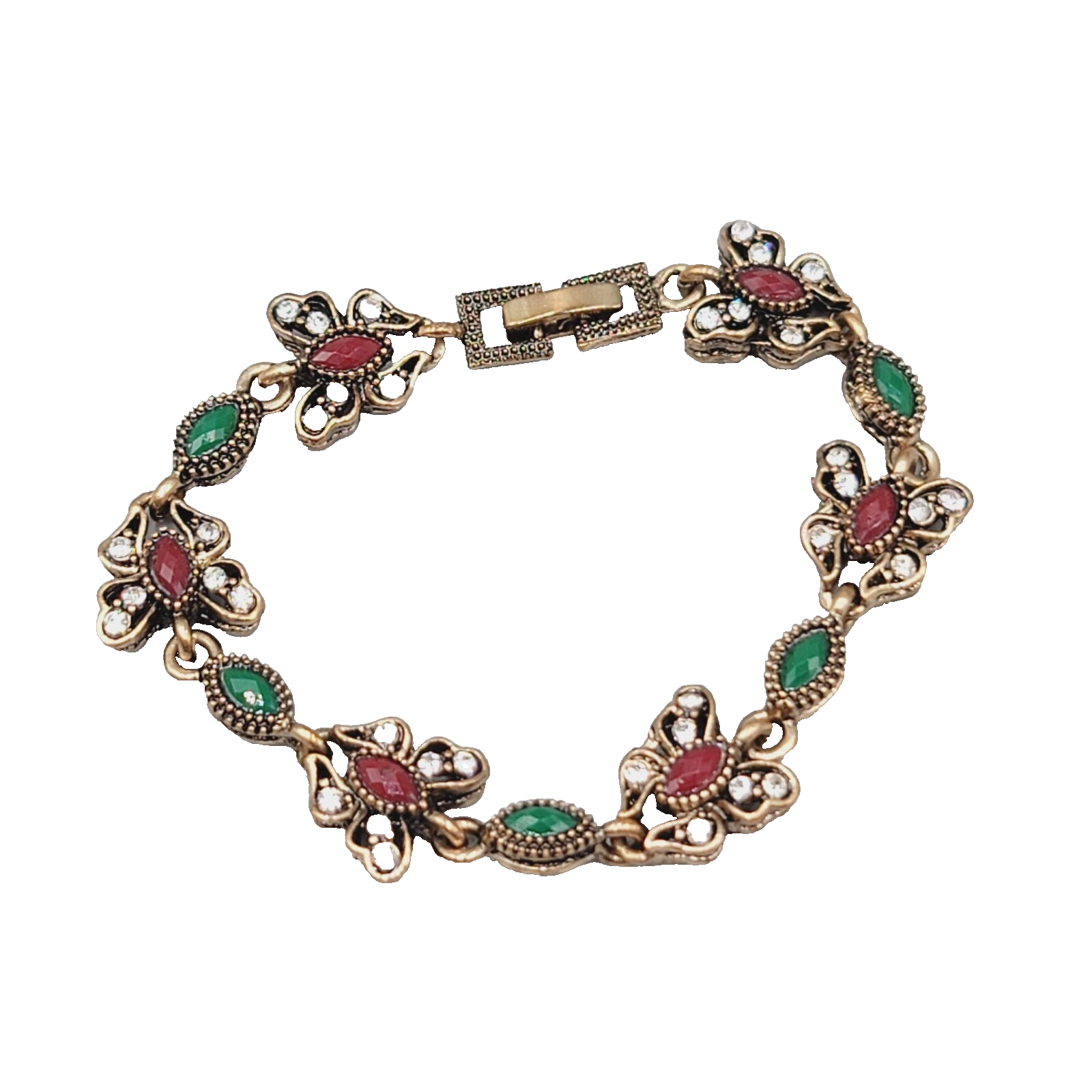Butterfly Bracelet Bronze tone Multicolor Crystal Accents 6.5"