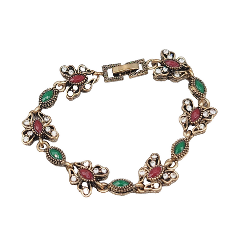 Butterfly Bracelet Bronze tone Multicolor Crystal Accents 6.5"