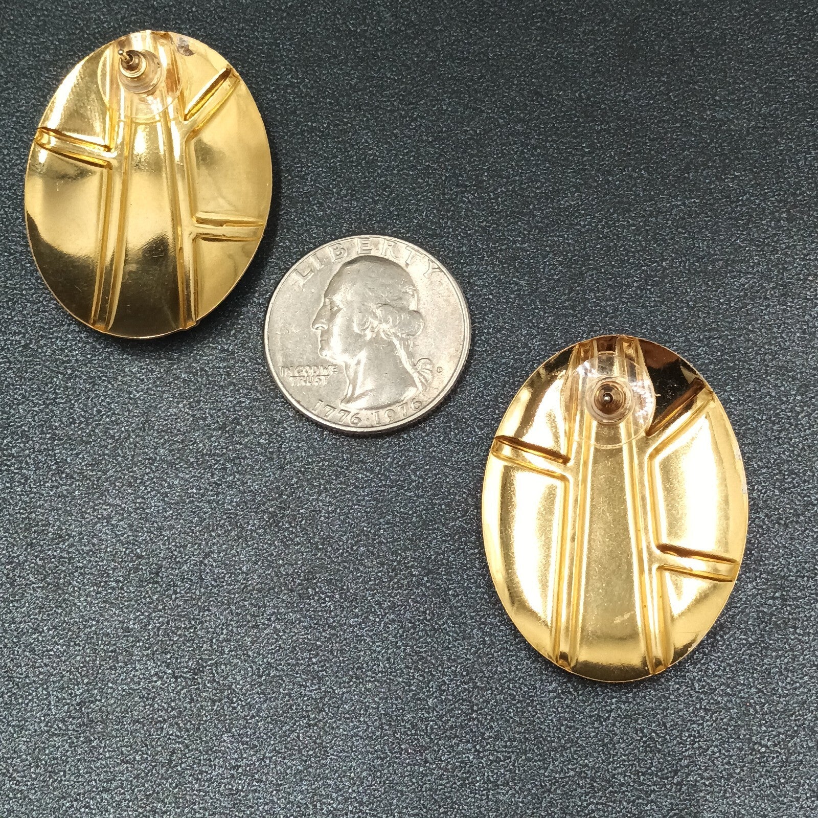 Vintage Pierced Earrings Multicolor Enamel Gold tone Oval Statement Drop 1.5"