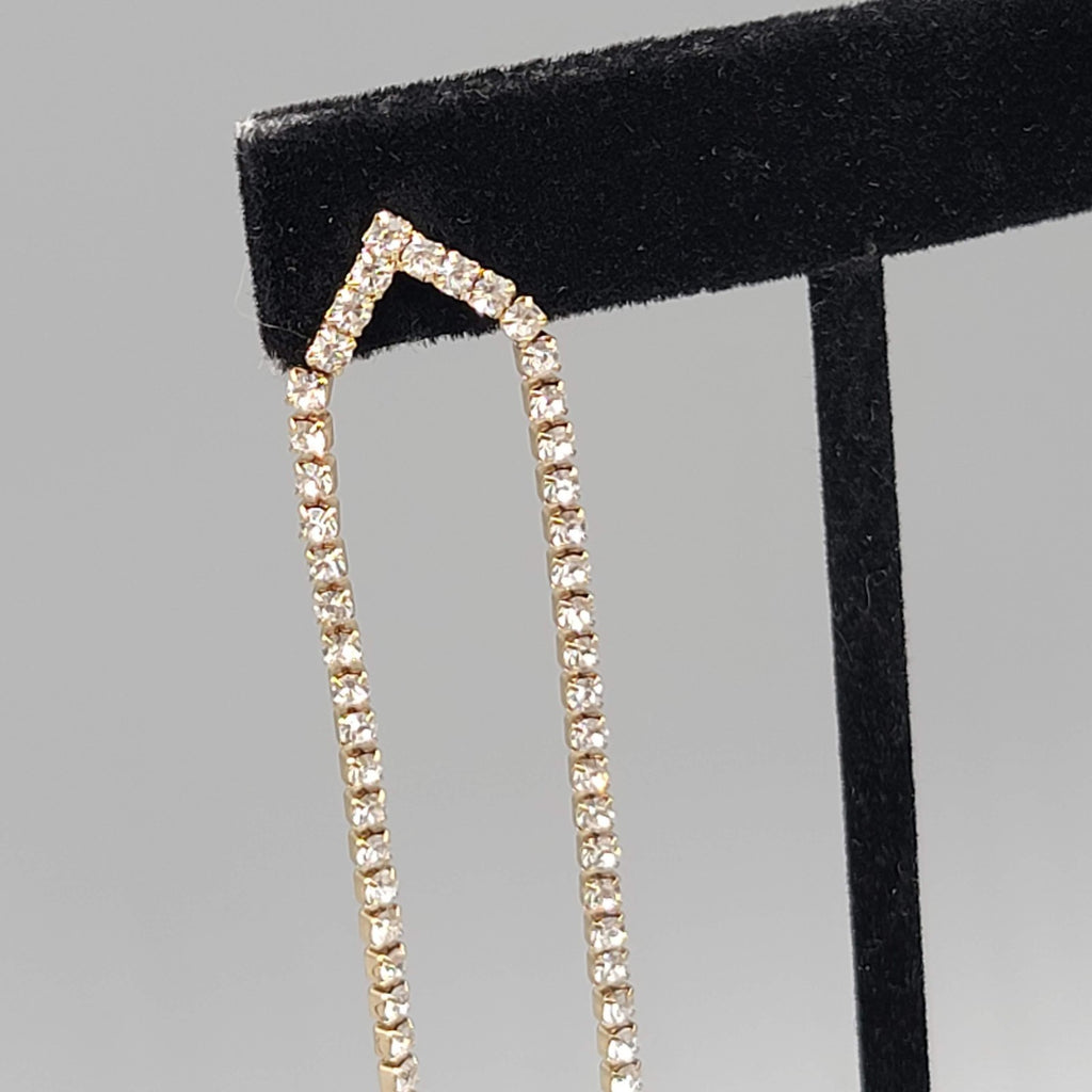 LONG Rhinestone Pierced Earrings Gold tone Dangle Prom Wedding Gala 4.75 in