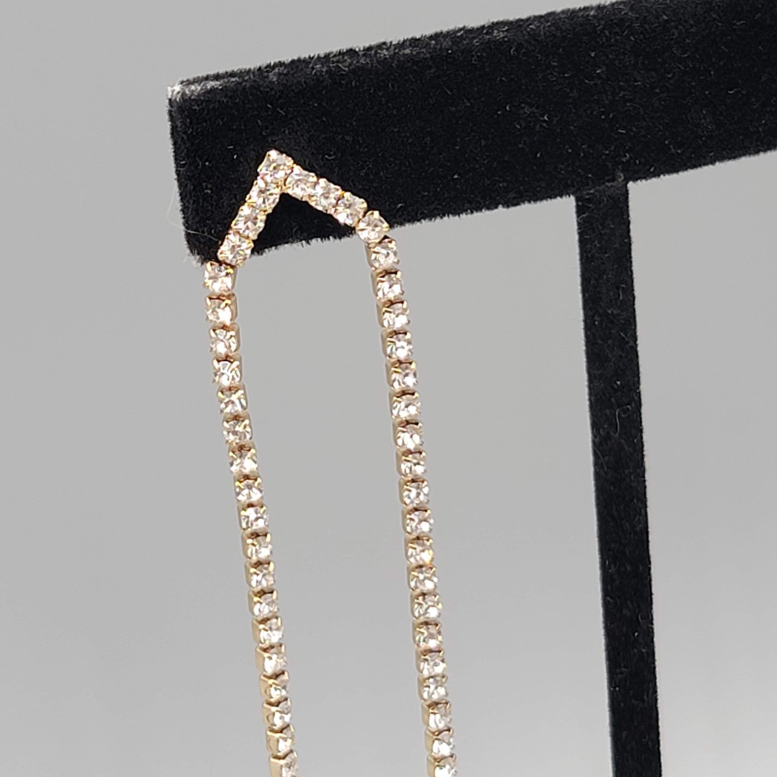 LONG Rhinestone Pierced Earrings Gold tone Dangle Prom Wedding Gala 4.75 in