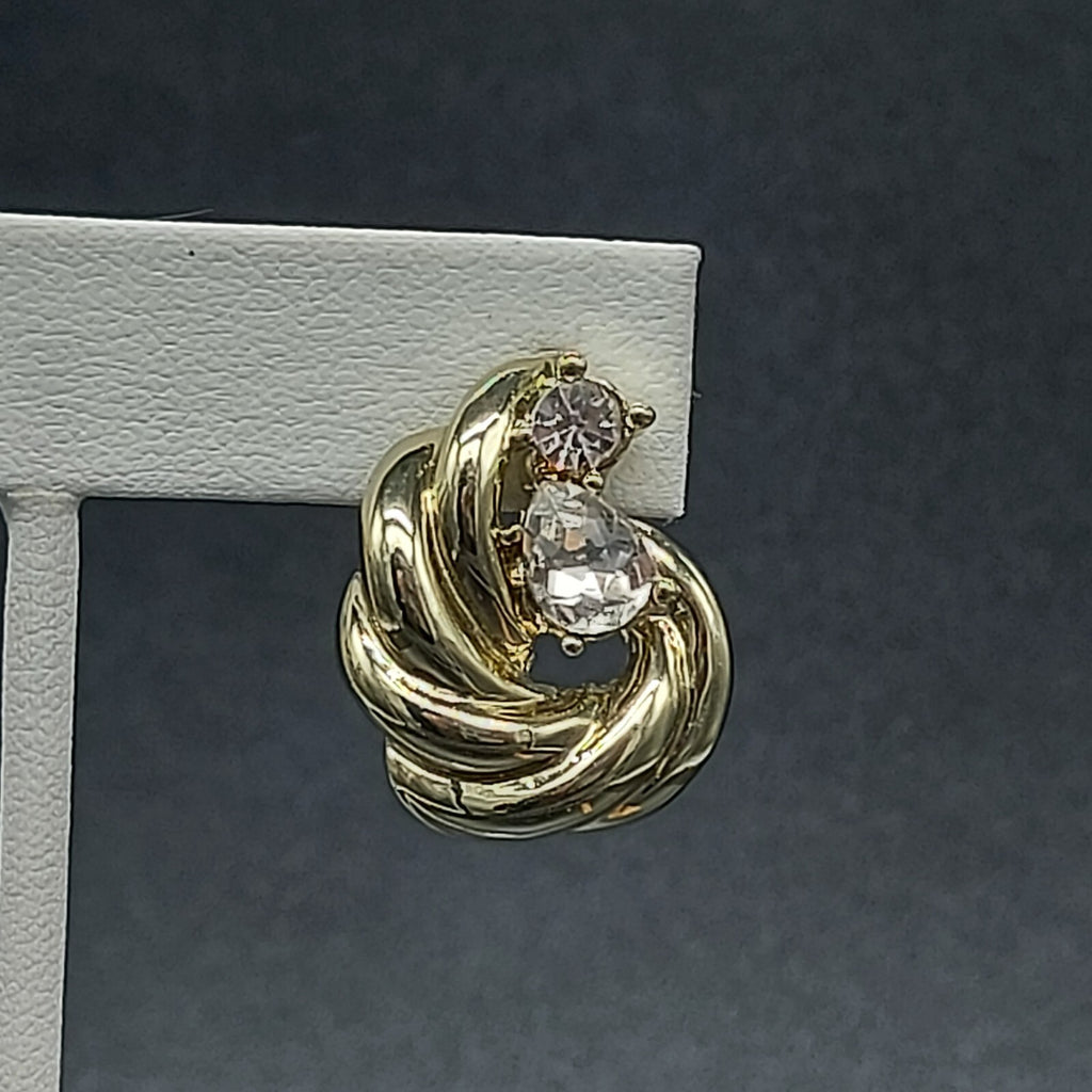 Vintage NWH Clip On Earrings Silver tone Rhinestone 1"
