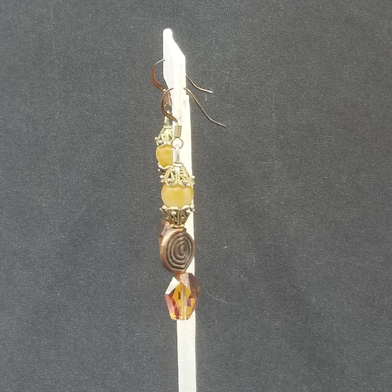 Pierced Earrings Coppertone Metal Faceted Crystal Beaded Dangle 1 1/2"