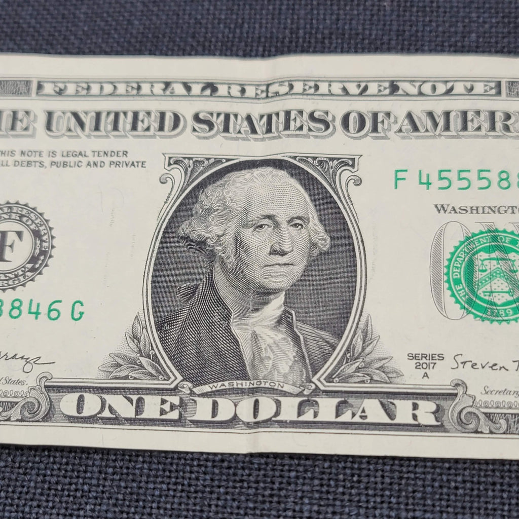 $1 Dollar Bill #F 45558846 G Series 2017 A