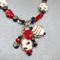 Black White Red Glass Bead Statement Necklace 26 in Toggle Clasp