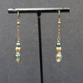 Pierced Earrings Bronze tone Metal Crystal Bead Dangle 1.5"
