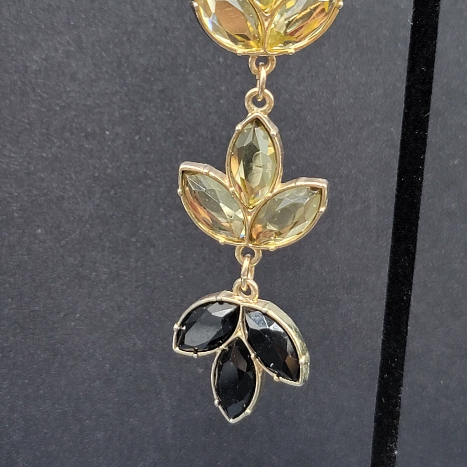 Pierced Earrings Gold tone Statement Rhinestone Long Dangle 3.25"