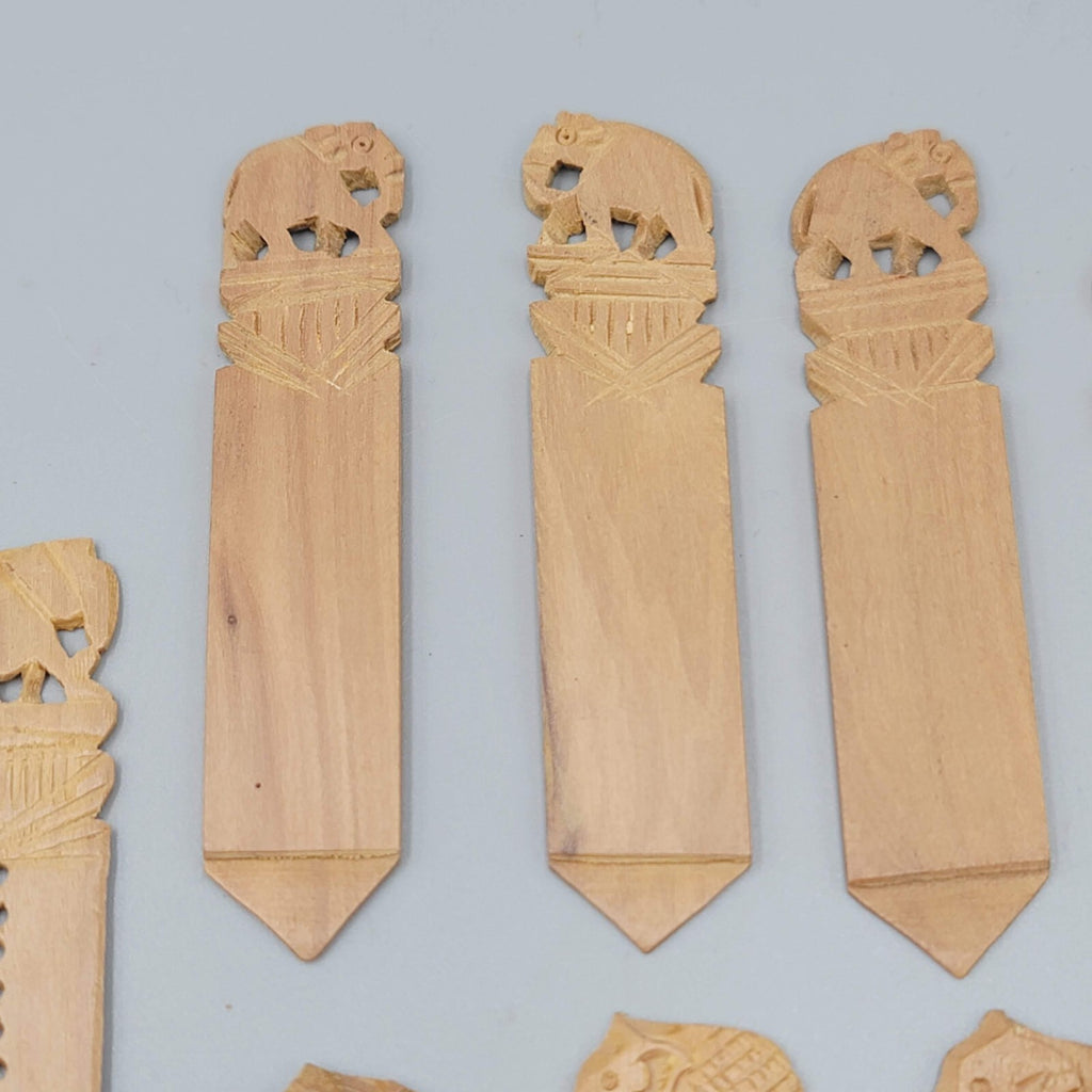 Vintage Lot of Hand Carved Elephant Wood Bookmarks Nice Detail